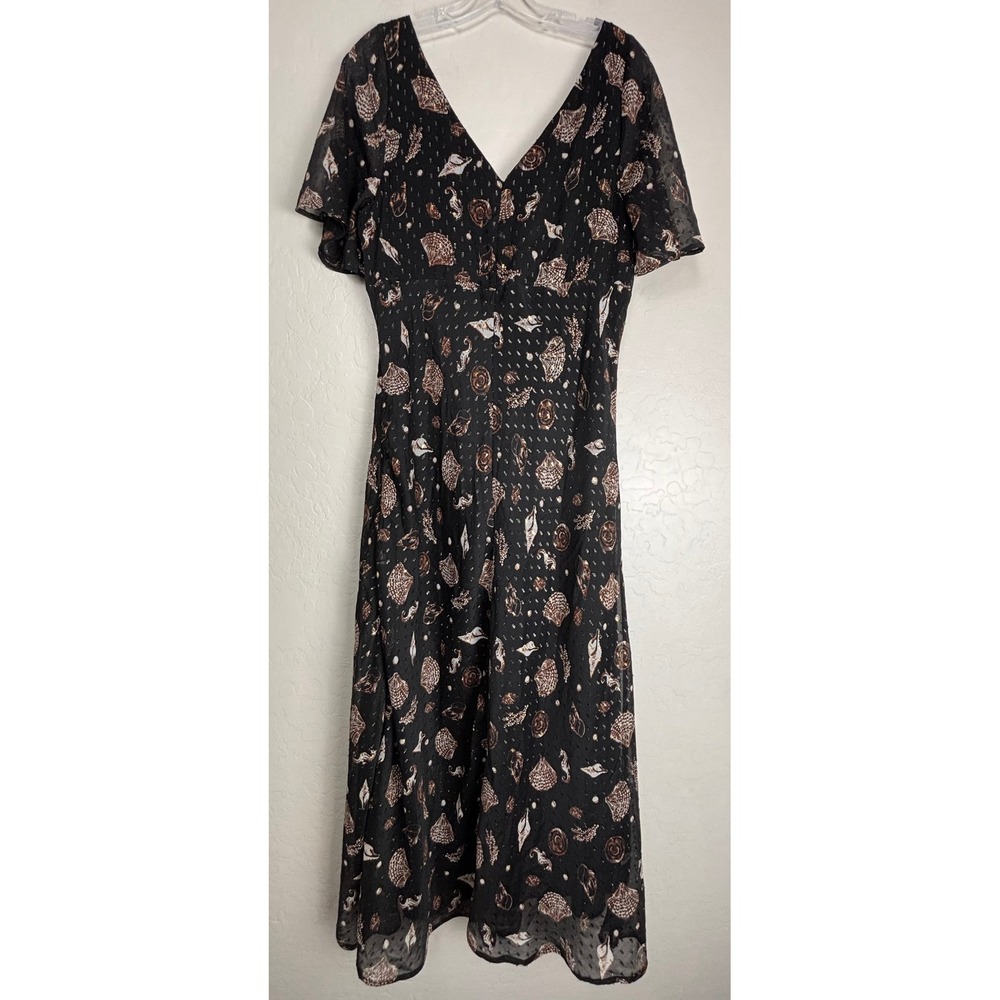 Ann Taylor Loft Black Metallic Seashell Seahorse Clip Dot Midi Dress Sz 12 2510 - Picture 5 of 8